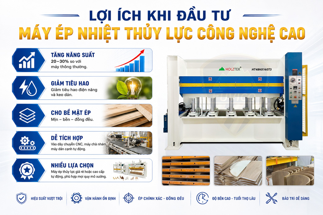 Lợi ích mua máy chế biến gỗ - máy ép nóng - ép thủy lực