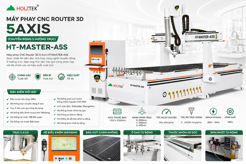 máy cnc router 3d 5axis - chi tiết nổi bật