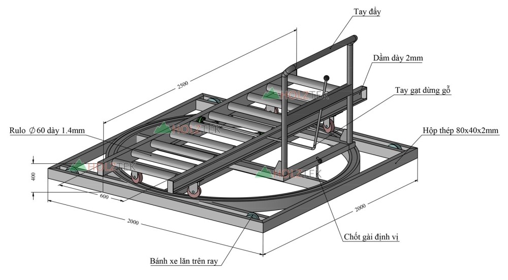 xe đẩy chuyển phôi xoay chiều