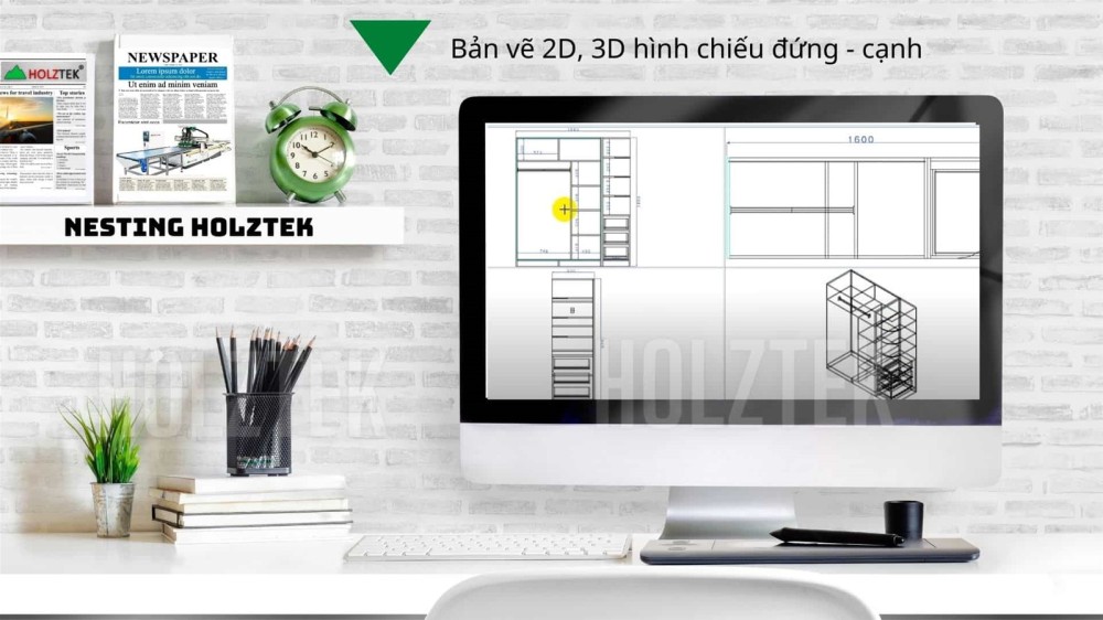 Xuất bản vẽ 2D 3D hình chiếu đứng cạnh