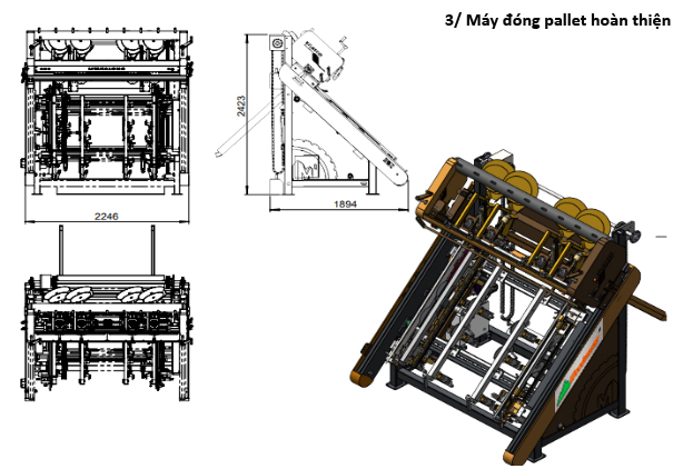 HỆ THỐNG MÁY ĐÓNG PALLET TỰ ĐỘNG KIỂU 45 ĐỘ