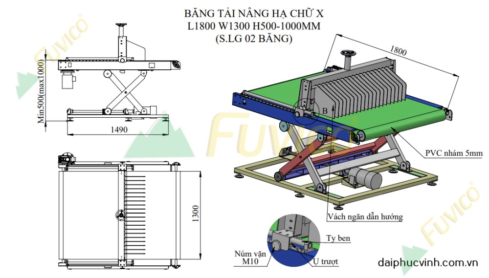 Băng tải nạp hồi phôi máy trà nhám thùng Fuvico