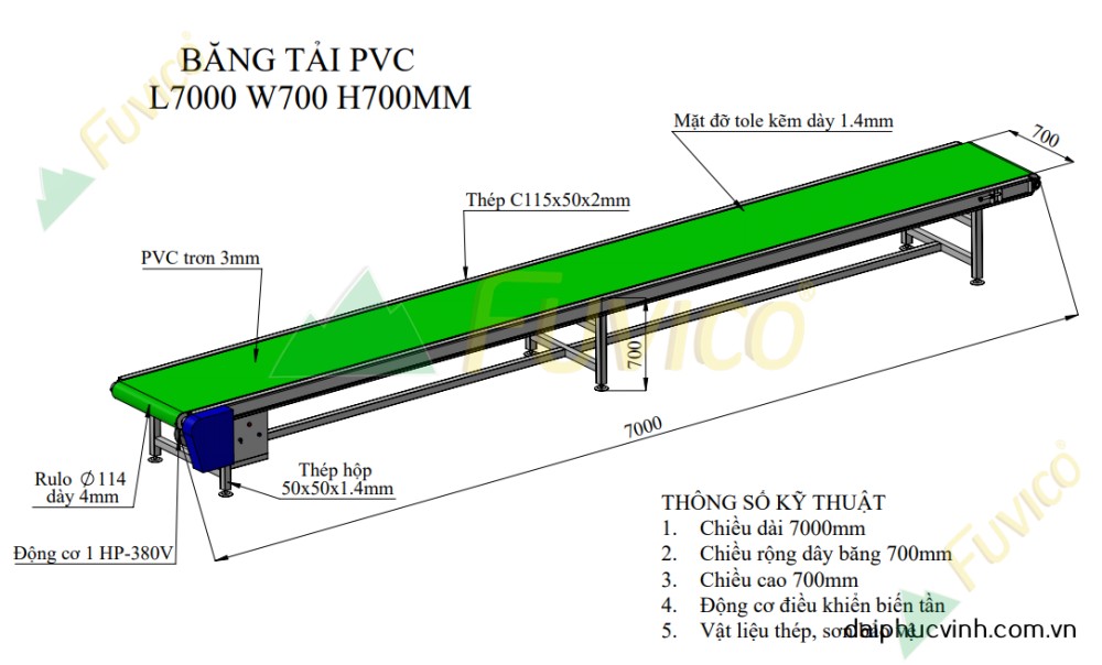 Băng tải nạp hồi phôi máy trà nhám thùng Fuvico