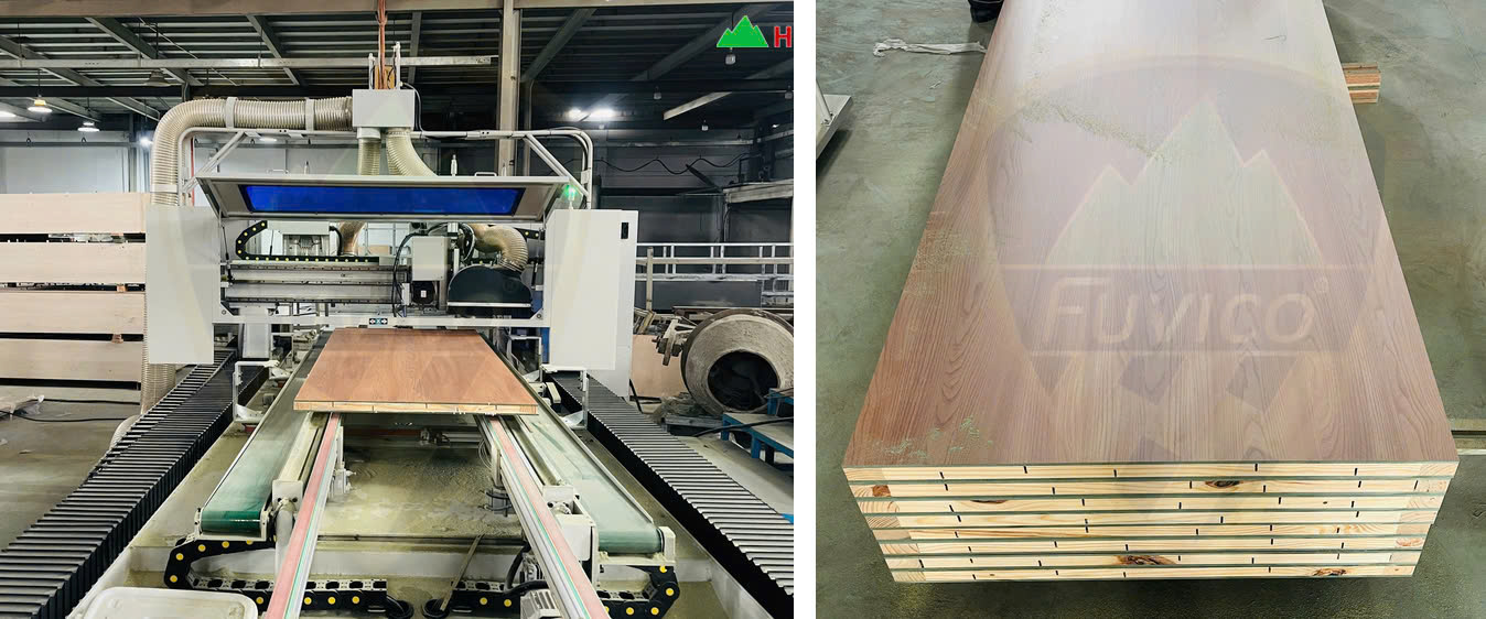 máy cưa CNC cắt 4 cạnh cửa gỗ tự động